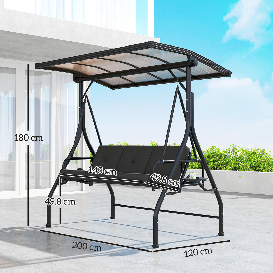 Convertible Three-Seater Swing Bench Bed - Black