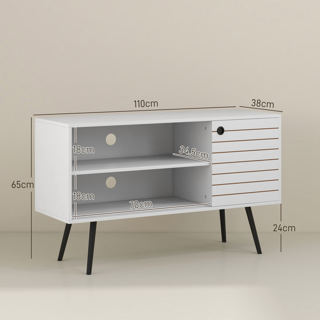 Duo Storage TV Unit, with Striped Door - White