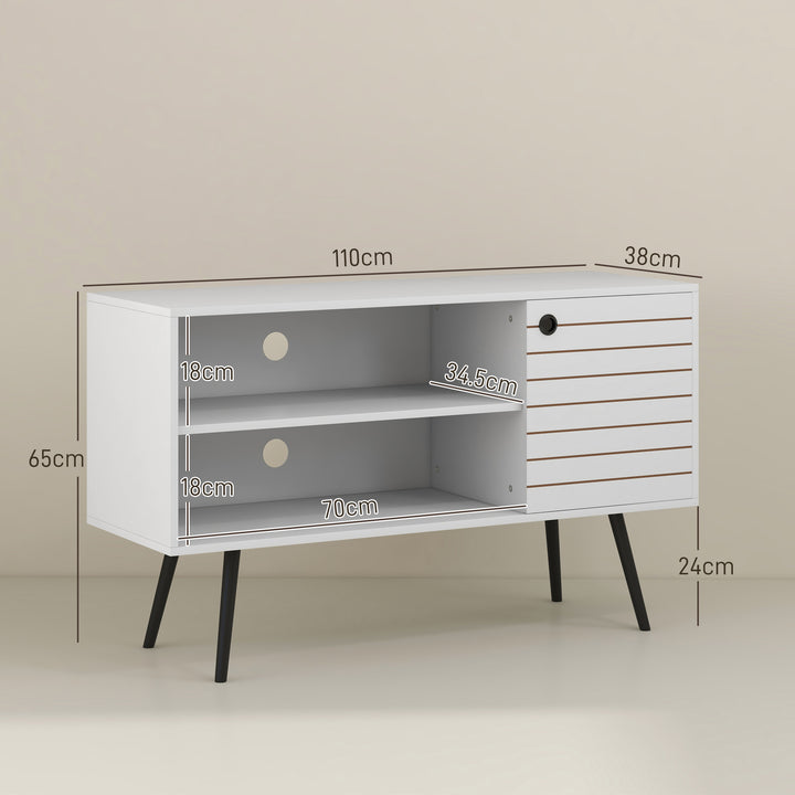 Duo Storage TV Unit, with Striped Door - White