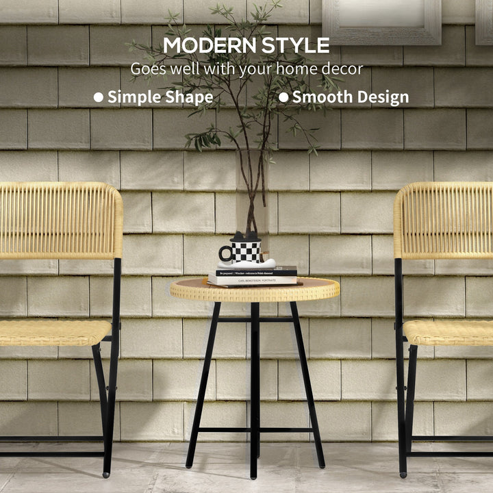 Rattan Border Outdoor Side Table - Natural Wood Finish