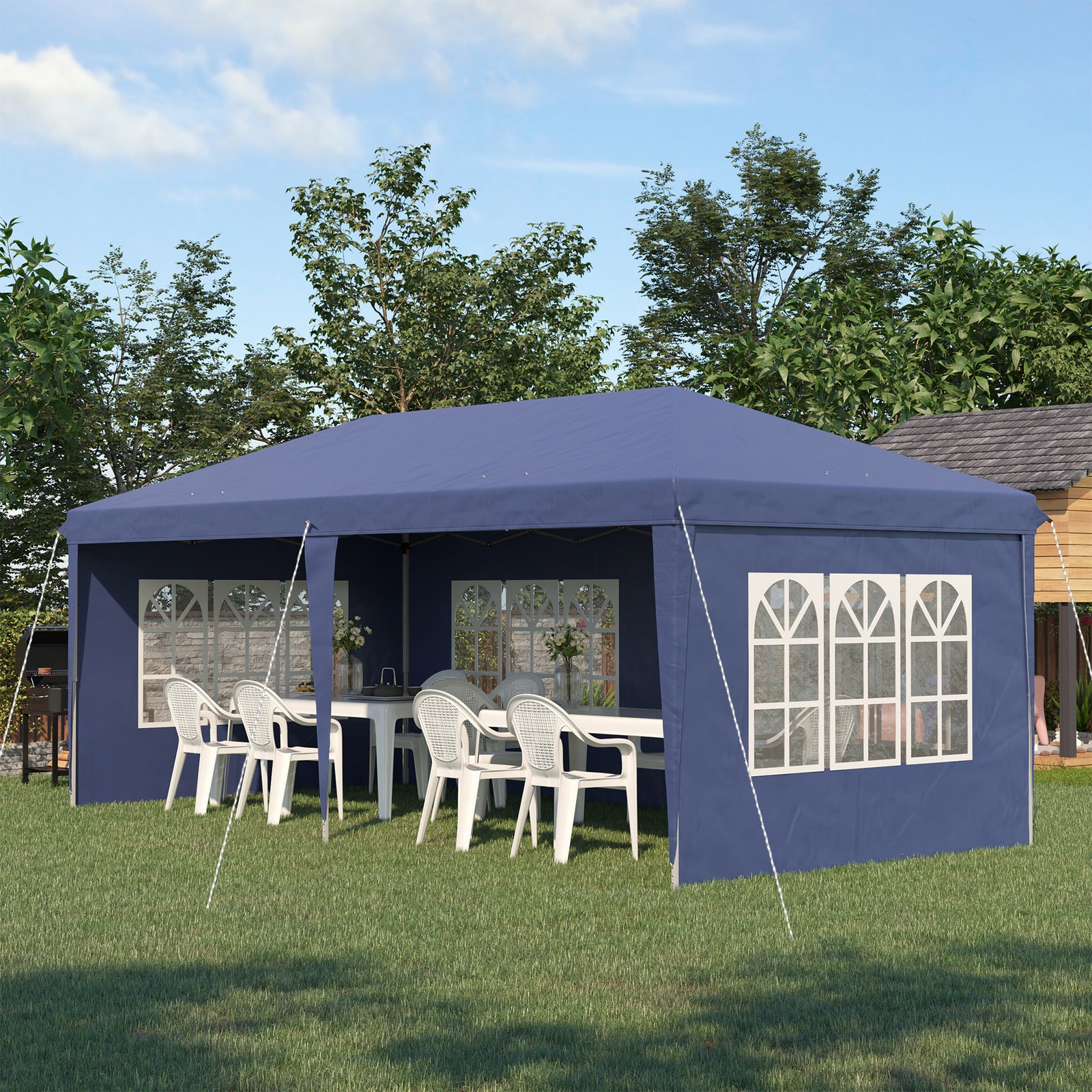 3 x 6m Pop Up Gazebo, Height Adjustable Marquee Party Tent with Sidewalls and Storage Bag, Blue