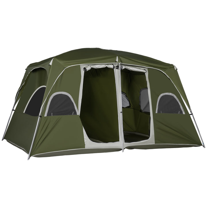 Outsunny Camping Tent, Family Tent 4-8 Person 2 Room, with Large Mesh Windows, Easy Set Up for Backpacking Hiking Outdoor, Green | Aosom UK