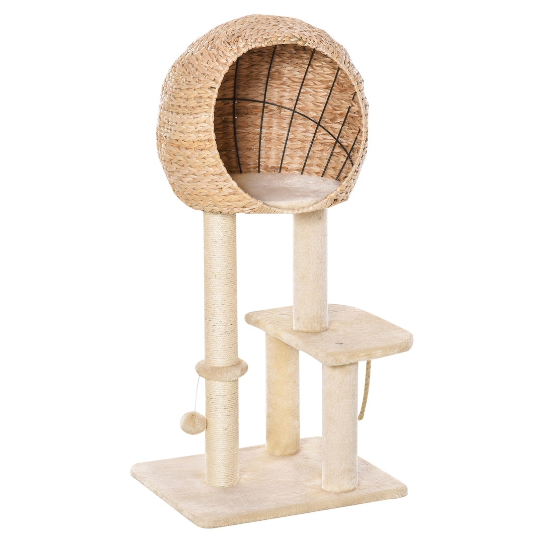 MCL Cat Tree for Indoor Cats 100cm Kitten Climbing Tower Activity Center with Sisal Scratching Post Condo Perch Hanging Balls Teasing Rope Toy Cushion