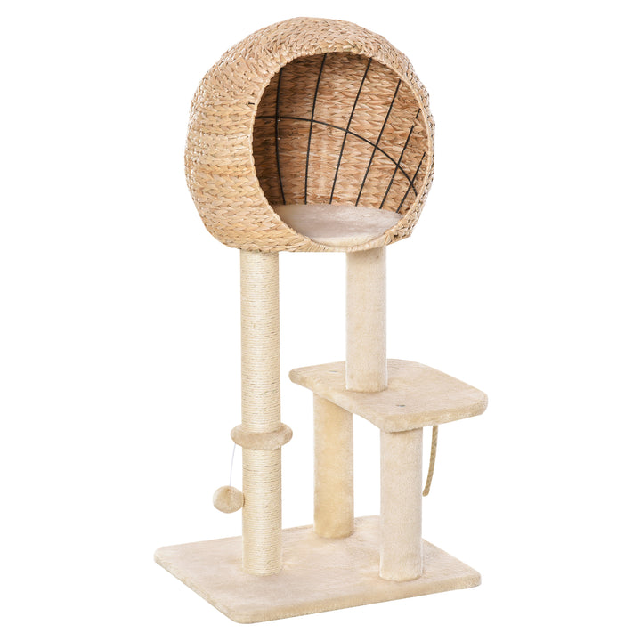 MCL Cat Tree for Indoor Cats 100cm Kitten Climbing Tower Activity Center with Sisal Scratching Post Condo Perch Hanging Balls Teasing Rope Toy Cushion