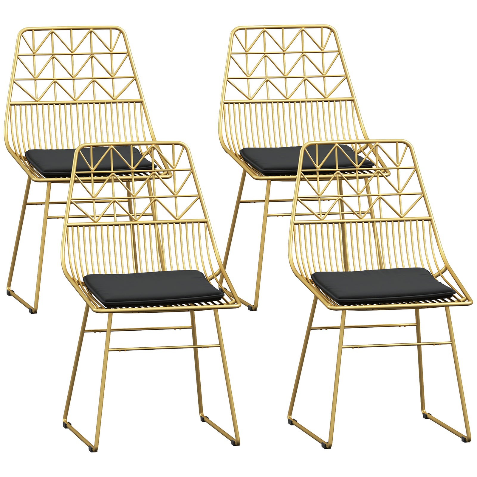 Luxurious Dining Chairs Set of 4, Metal Wire Kitchen Chair with Removable Velvet-feel Cushion, Cut-out Back and Steel Frame for Dining Room, Gold Tone