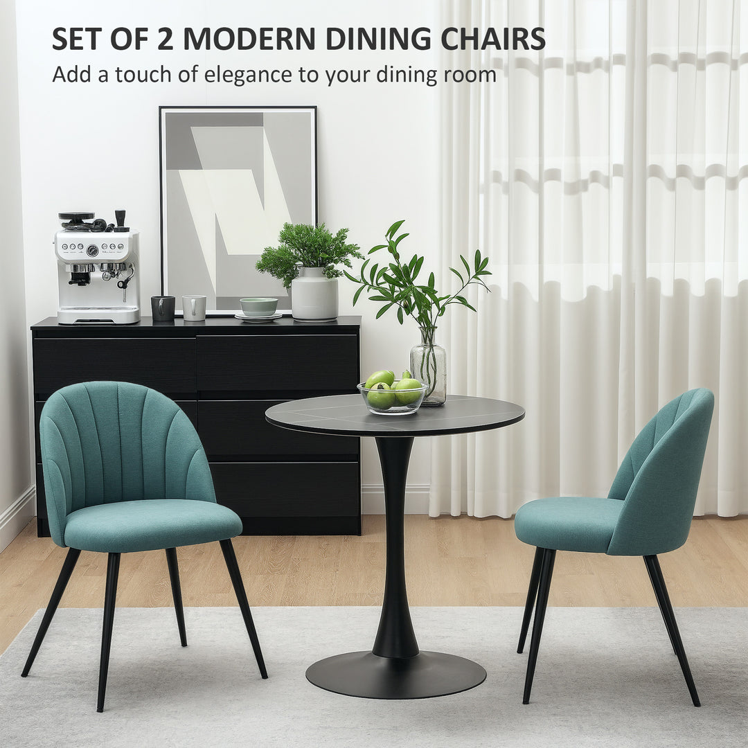 Dining Chairs Set of 2, Modern Upholstered Kitchen Chairs with Metal Legs, Shell Backrest and Padded Seat for Dining Room, Bedroom, Living Room, Vanity, Green