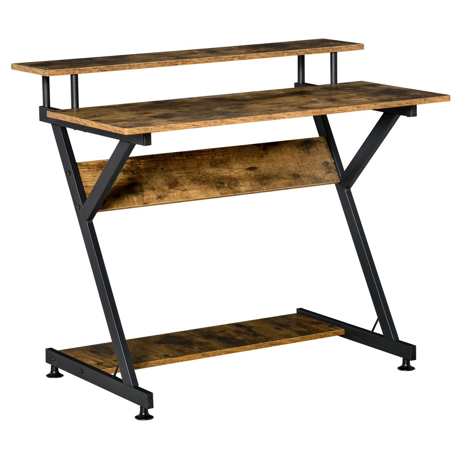 Industrial Computer Desk with Monitor Stand, 100 x 60cm Compact Desk for Small Spaces, Home Office Desk, Rustic Brown