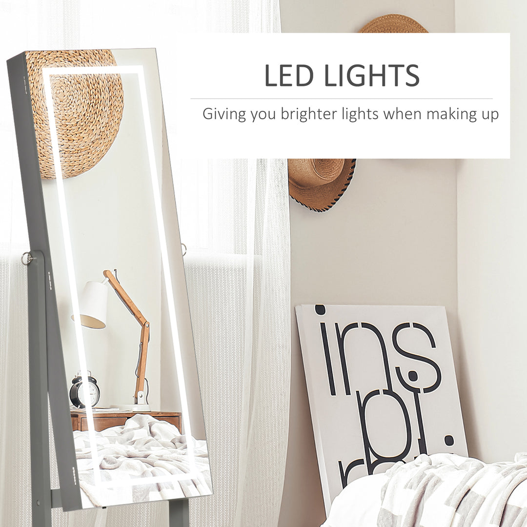 MCL Jewellery Cabinet with LED Light, Lockable Jewellery Organiser with Full-Length Mirror for Bedroom Dressing Room, Grey