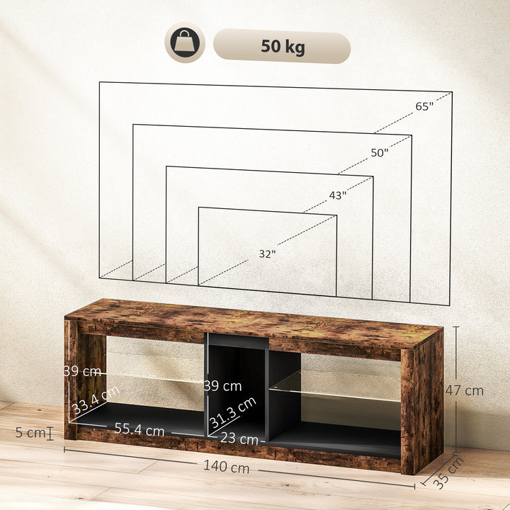 TV Stand Cabinet with LED Lights and Remote Control for TVs up to 65", Entertainment Centre with Storage Shelves and Compartment, Rustic Brown