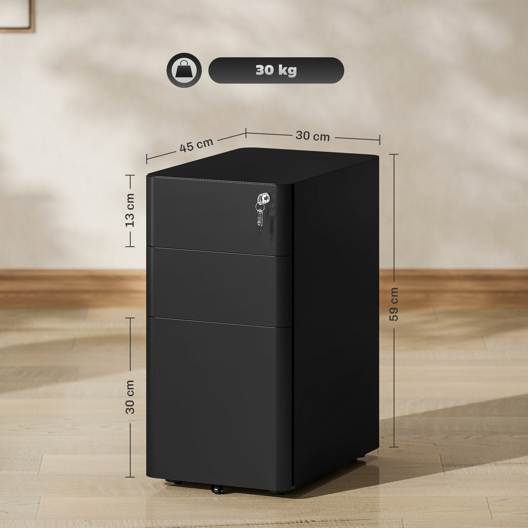 3-Drawer Steel Filing Cabinet with Lock - Black