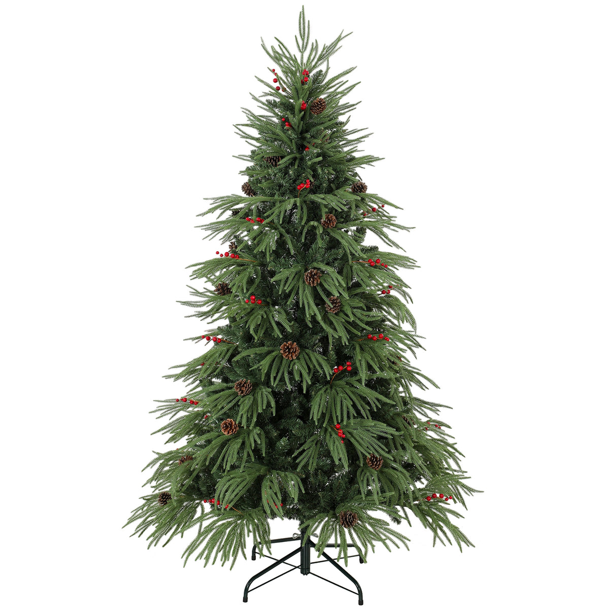 6ft Artificial Christmas Tree with Pinecones, Red Berries, Hinged