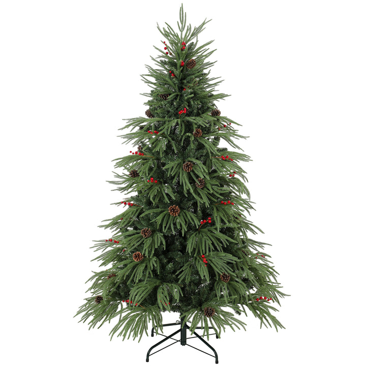 6ft Artificial Christmas Tree with Pinecones, Red Berries, Hinged