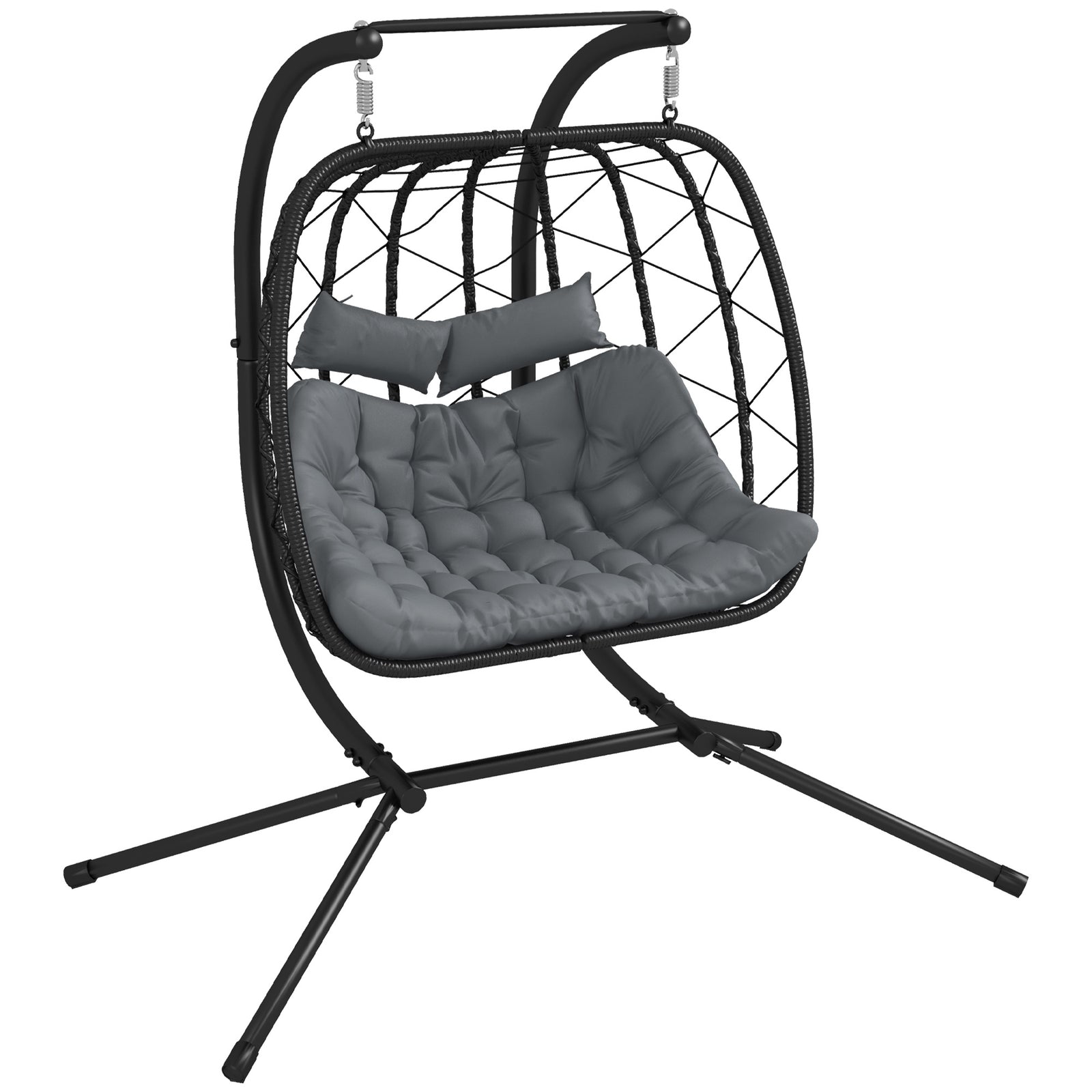 Two-Seater Steel Frame Hanging Egg Chair - Black