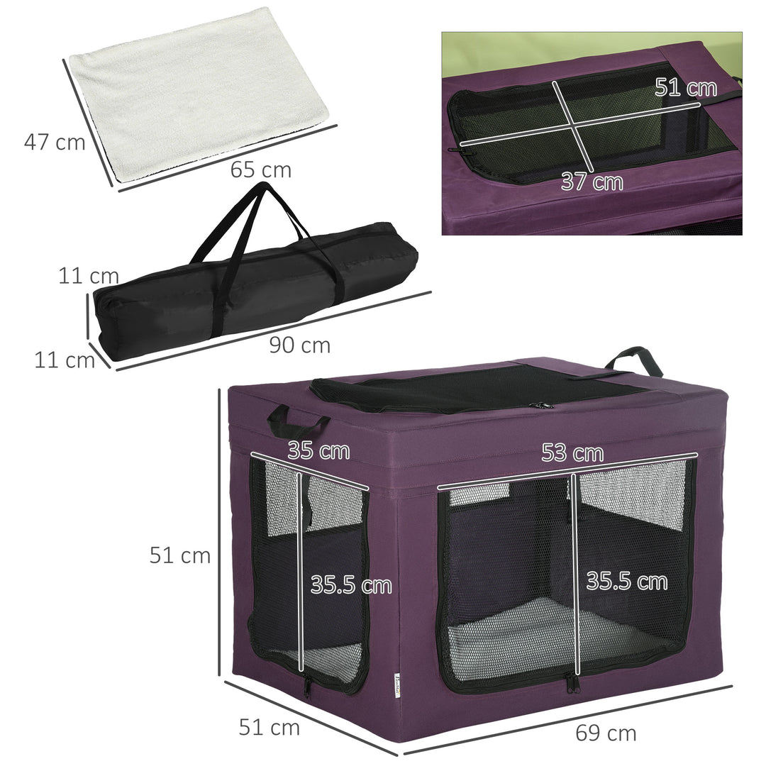 PawHut Portable Dog Carrier Bag, Foldable Cat Carrier, for Miniature and Small Dogs, 69 x 51 x 51 cm, Purple | Aosom UK