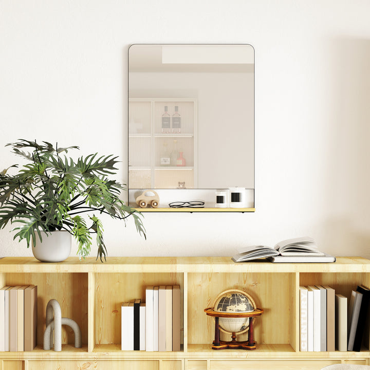 Wall Mirror with Wood Shelf - Black