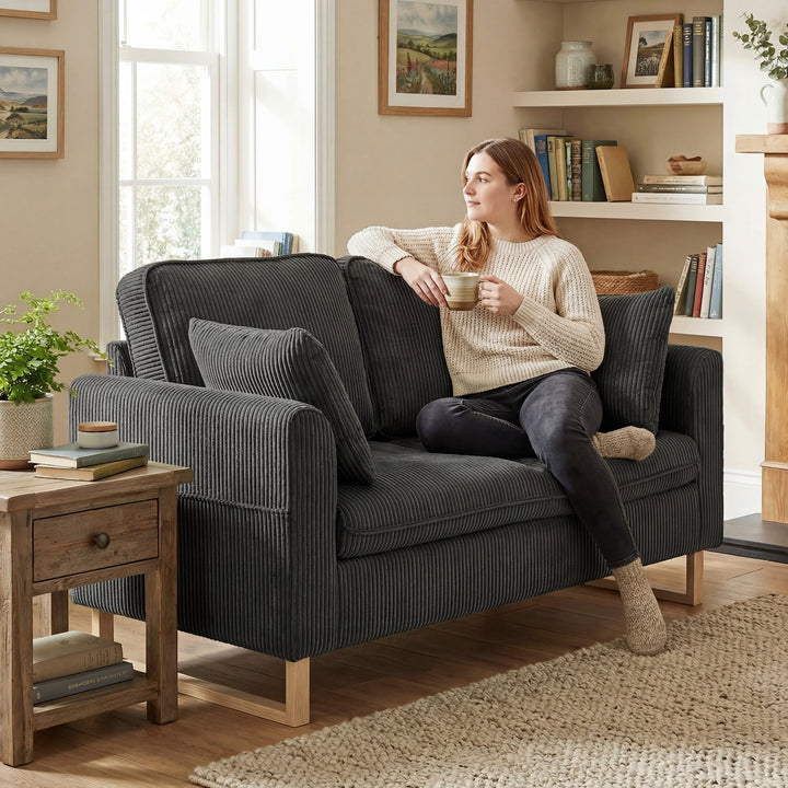2 Seater Sofa, 140 cm Loveseat Sofa with Spring Cushions, Metal Legs, 