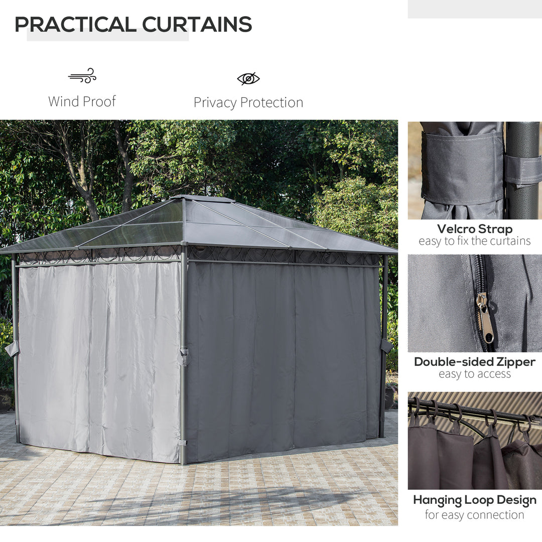 3 x 3.6m Hardtop Gazebo Canopy with Polycarbonate Roof, Permanent Pavilion Garden Gazebo with Curtains for Patio, Deck, Grey