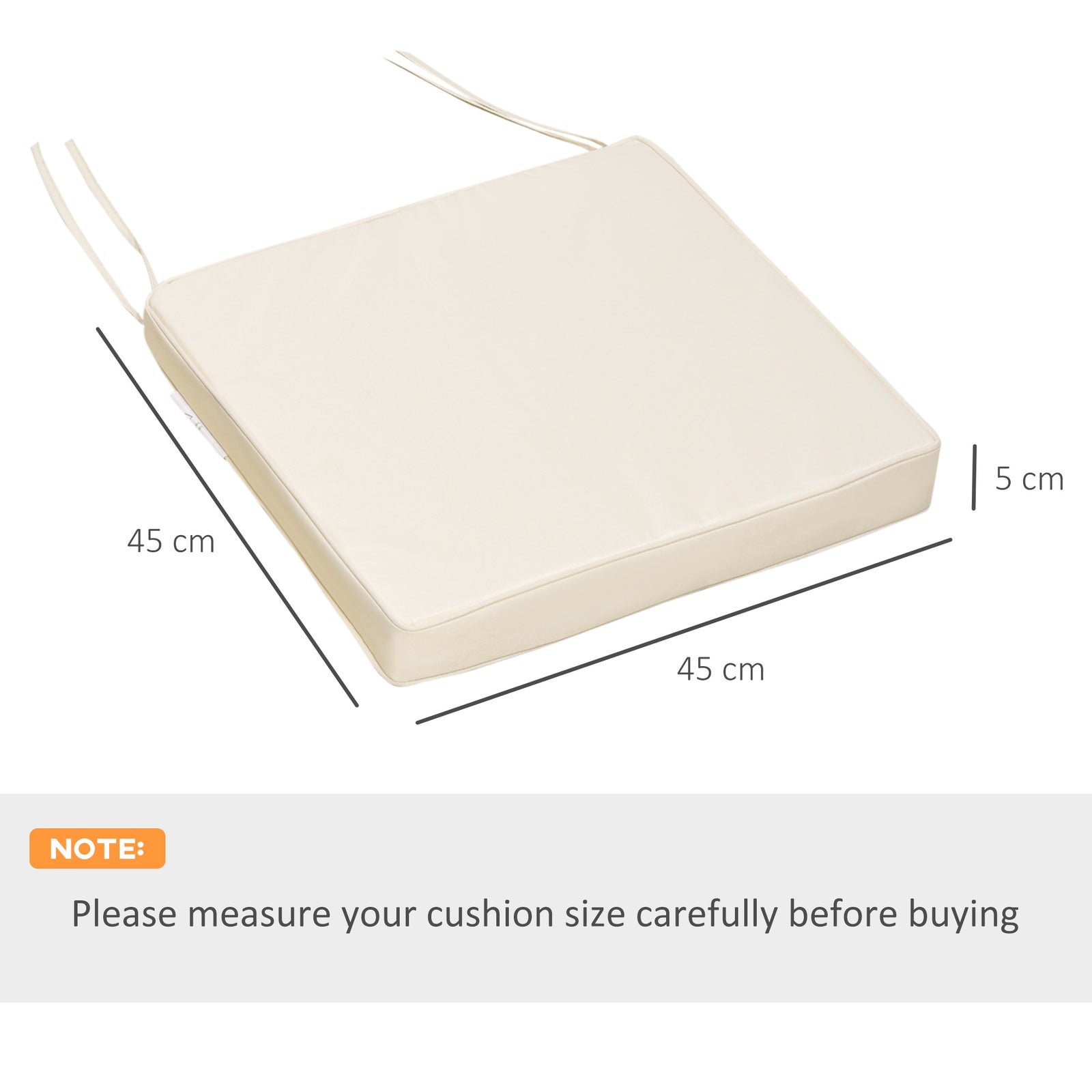 Set of 2 Garden Chair Cushions with Ties, 45 x 45 cm Replacement Cushi