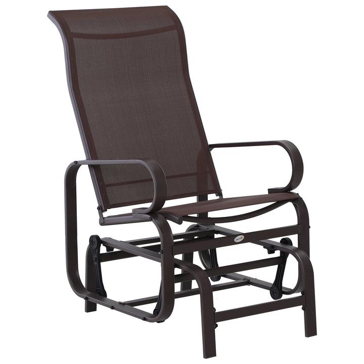 Outdoor Gliding Rocking Chair with Sturdy Metal Frame Garden Comfortable Swing Chair, Brown