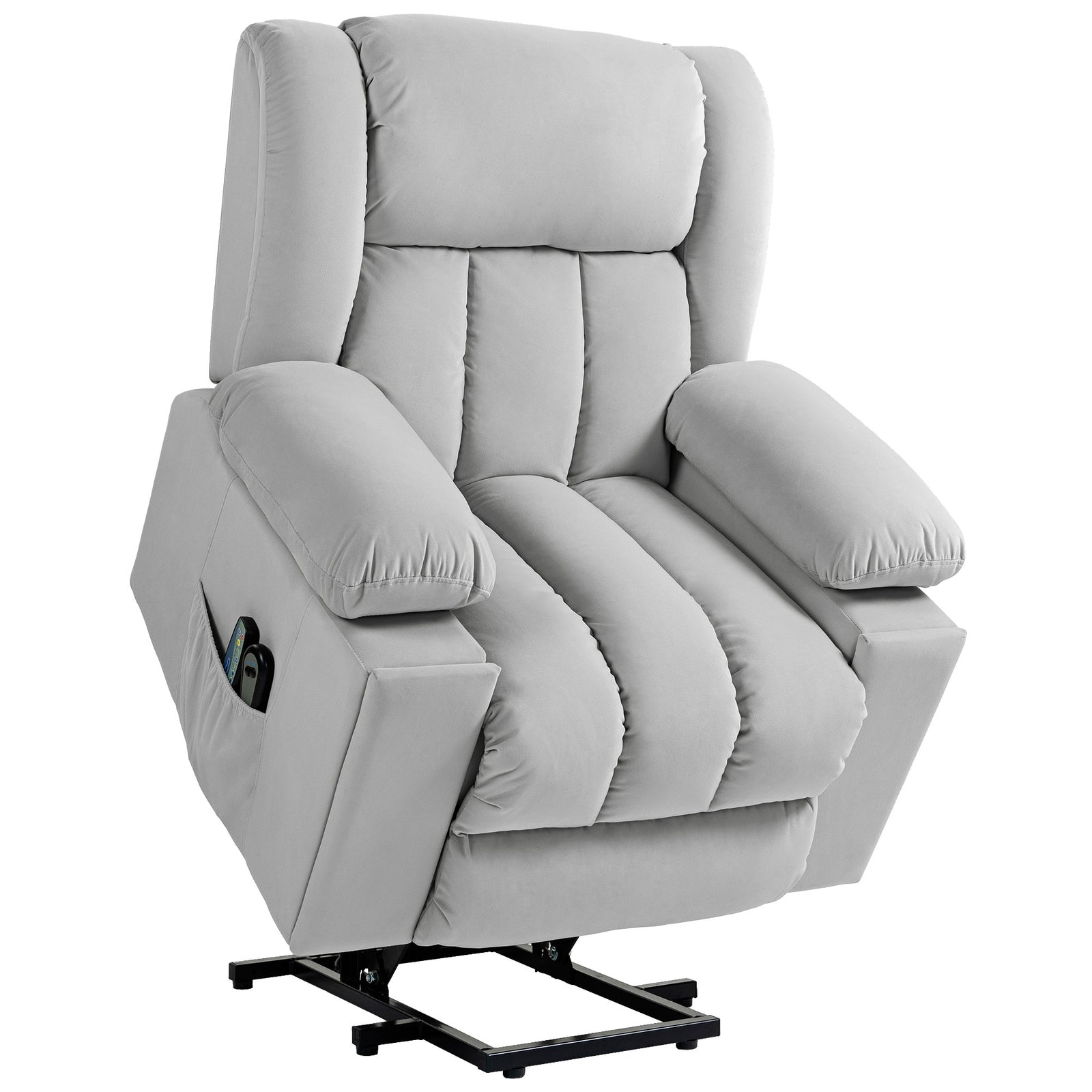 Velvet-Feel Electric Riser, Recliner and Massage Armchair - Light Grey