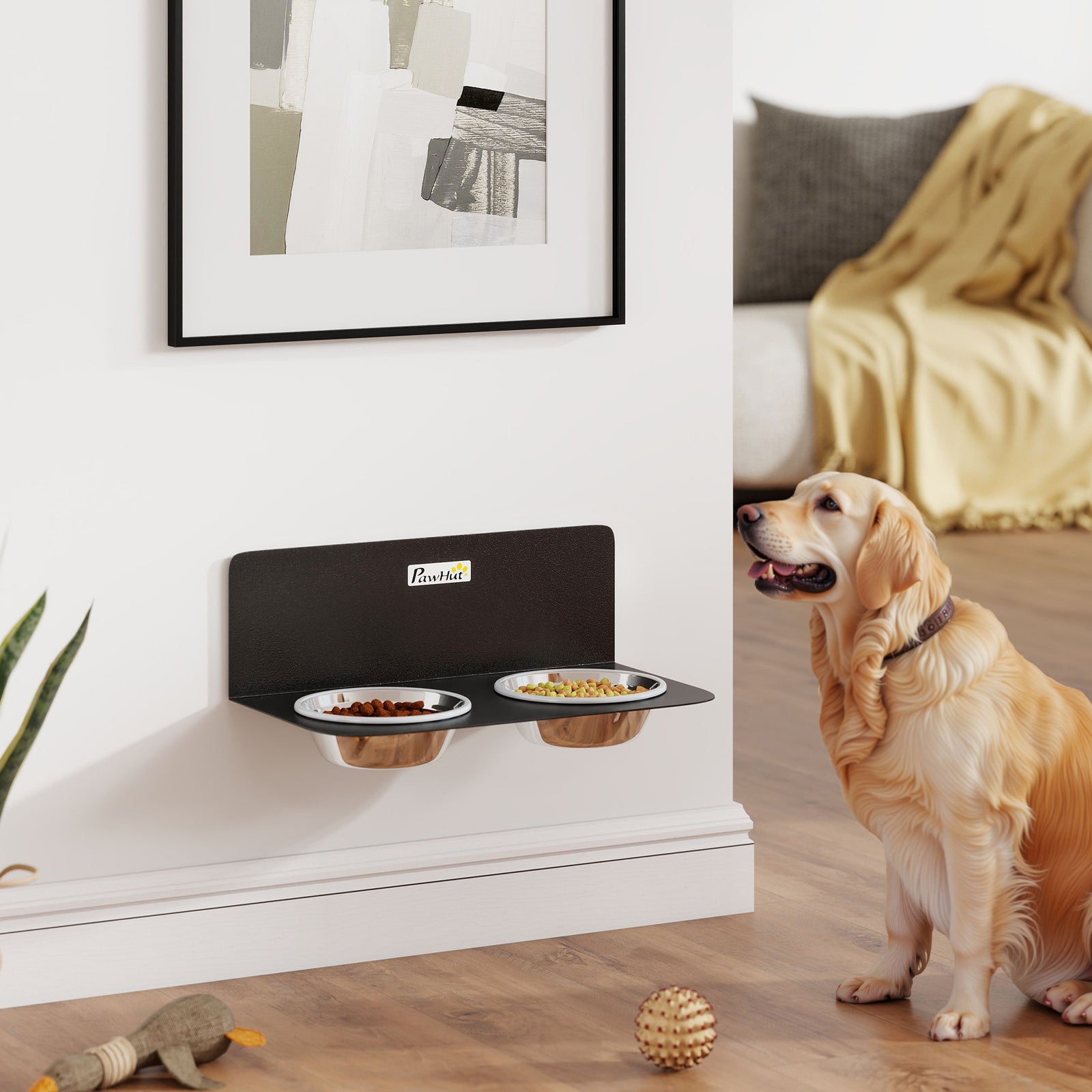 Wall Mount Dog Bowls, Adjustable Height Raised Dog Feeding Station wit