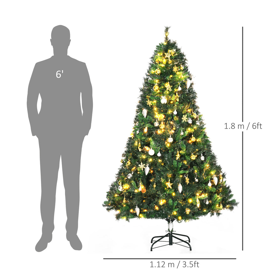 HOMCOM 1.8m 6ft Pre Lit Christmas Tree 200 LED Xmas Tree Holiday Décor with Decorative Balls Ornament Metal Stand | Aosom UK