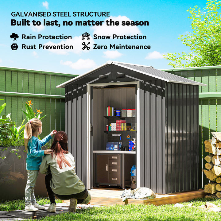 6.5x3.5ft Metal Garden Storage Shed for Outdoor Tool Storage with Double Sliding Doors and 4 Vents, Dark Grey