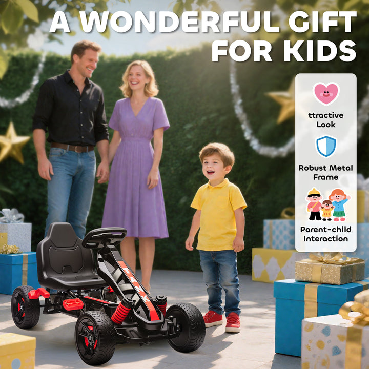 AIYAPLAY Pedal Go kart for Kids Ages 3-6 Years, with Automatic Clutch, Brake, EVA Anti-Slip Wheels, Red