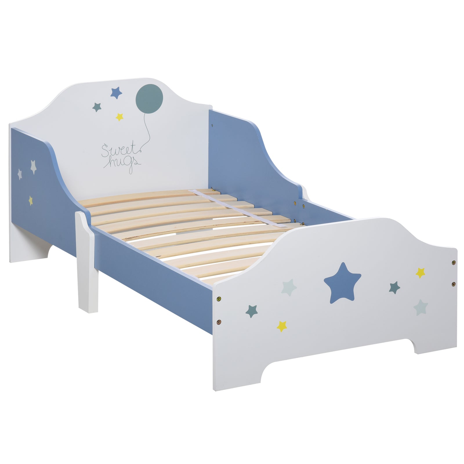 Toddler Bed Frame, Kids Bedroom Furniture for Boys Girls with Safe Guardrails, Low Junior Blue