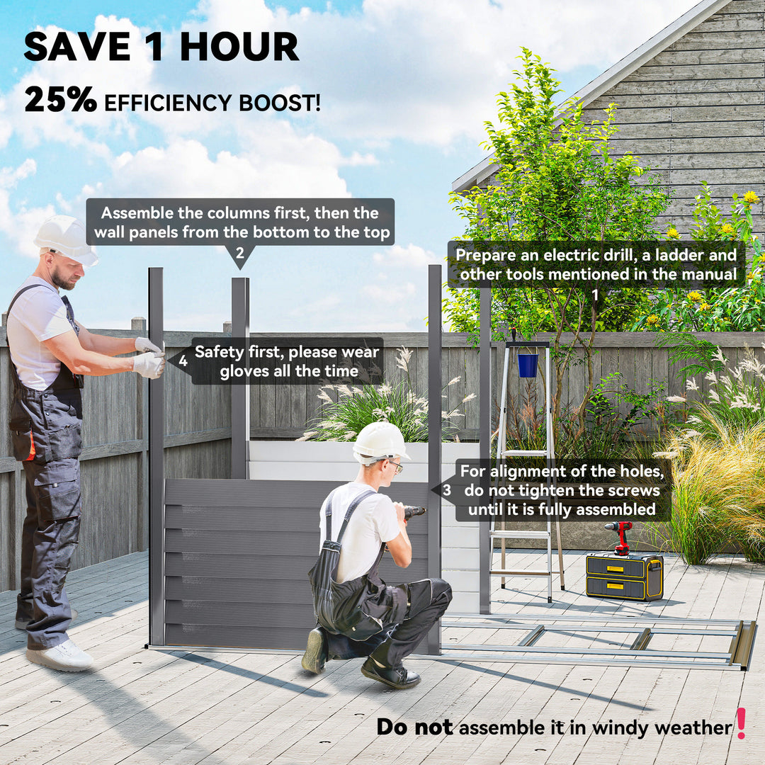 5 x 9ft Galvanised Metal Garden Shed with Foundation Kit, Outdoor Lean-to Shed, Tool Storage House with Lockable Doors, Gloves and 2 Air Vents for Patio, Garden, Grey