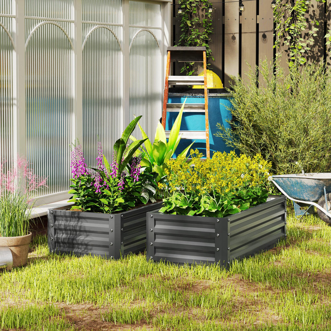 Set of Two 110 x 50cm Steel Planter Boxes - Light Grey
