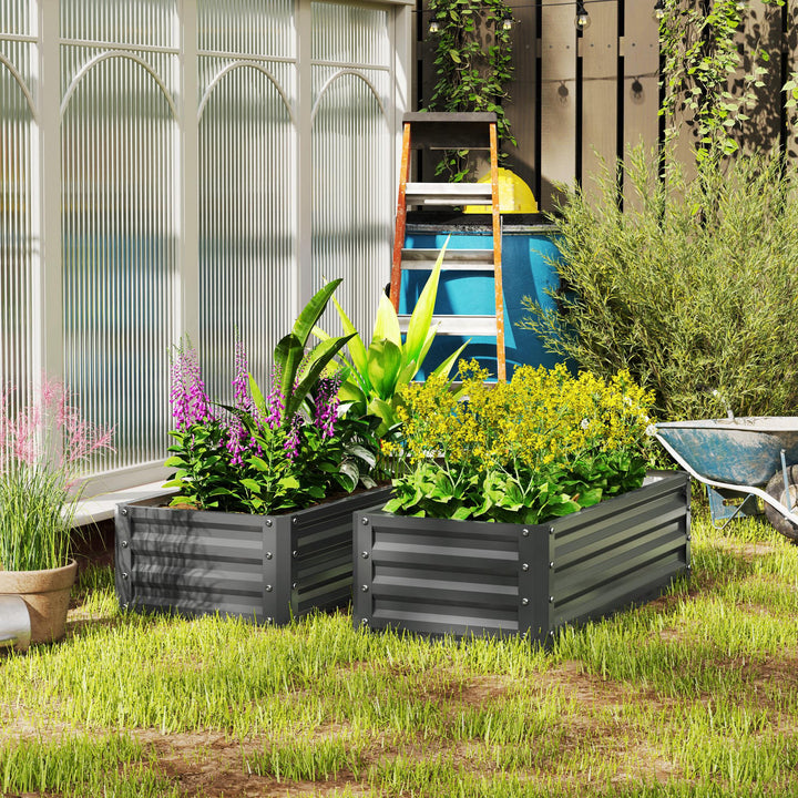 Set of Two 110 x 50cm Steel Planter Boxes - Light Grey