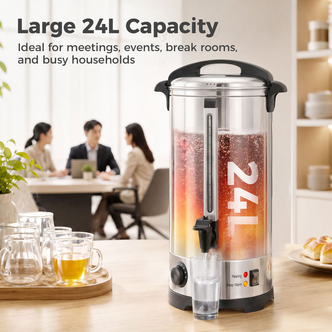 24L Catering Urn, 2500W Stainless Steel Hot Water Boiler Dispenser wit