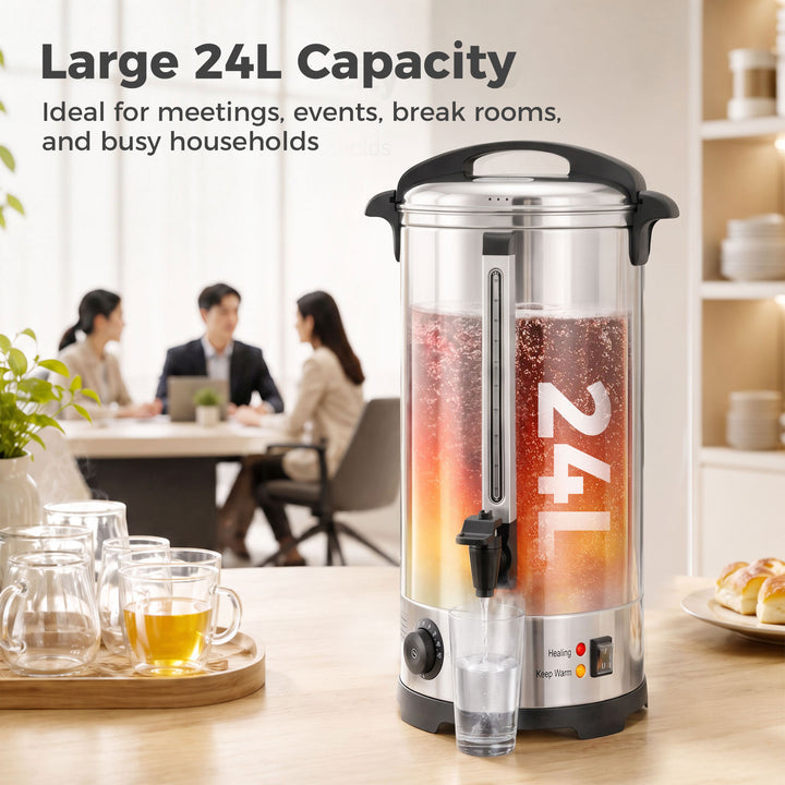 24L Catering Urn, 2500W Stainless Steel Hot Water Boiler Dispenser wit