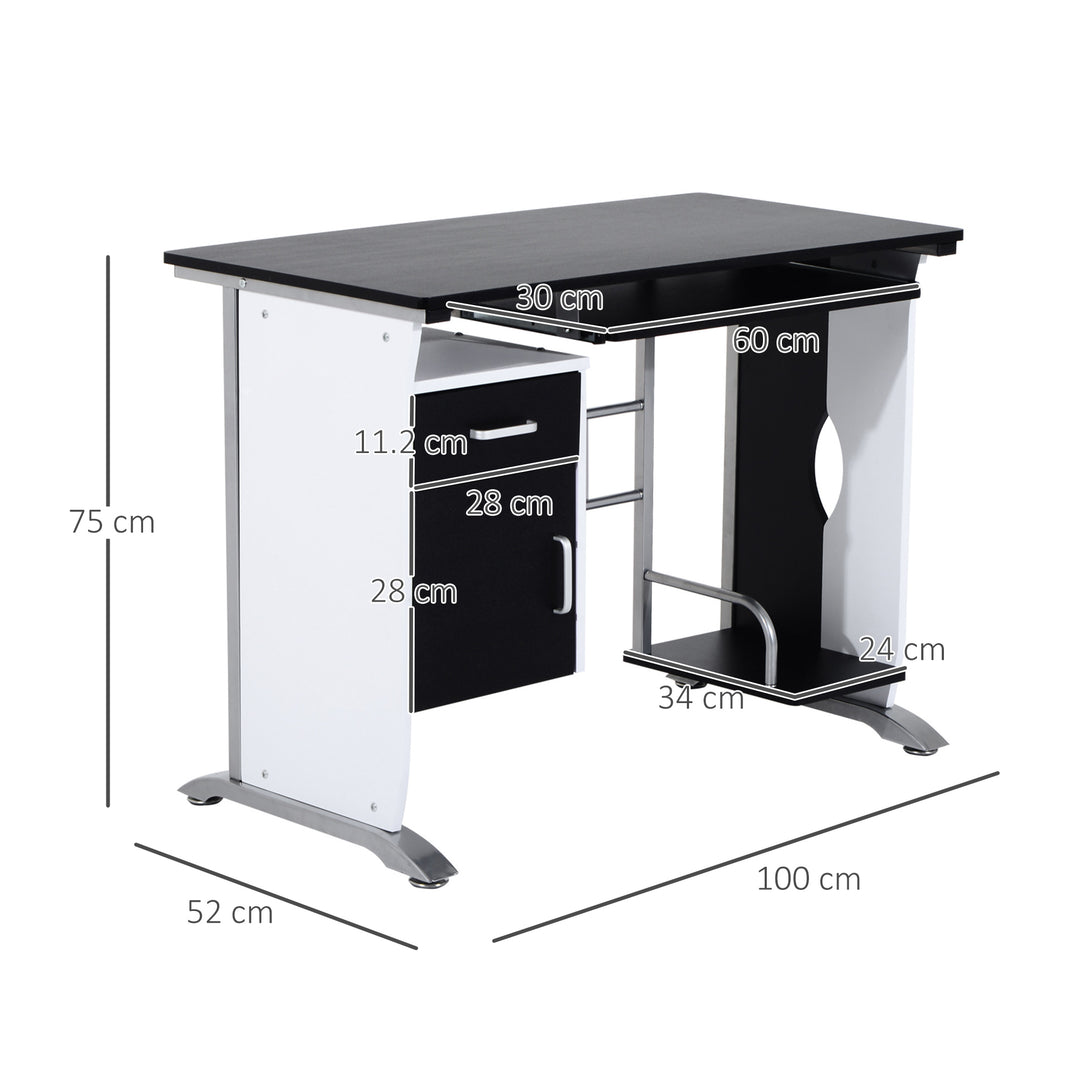 Computer Desk with Sliding Keyboard Tray, Storage Drawers and Host Box Shelf, Home Office Desk, Study Workstation, 100 x 52 x 75cm, Black