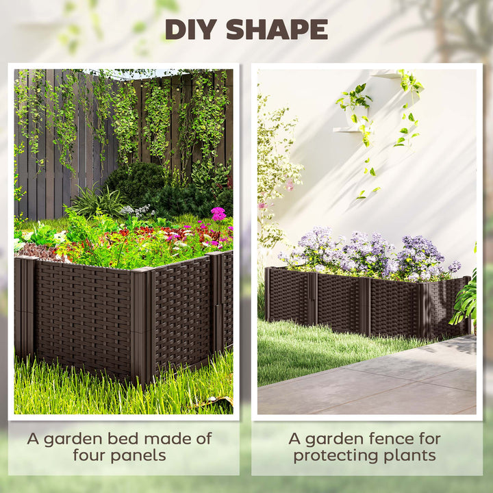 Plastic Raised Garden Bed, Modular Planter Box Kit, Garden Fence Edging Border for Flowers, Vegetables, Herbs, Brown