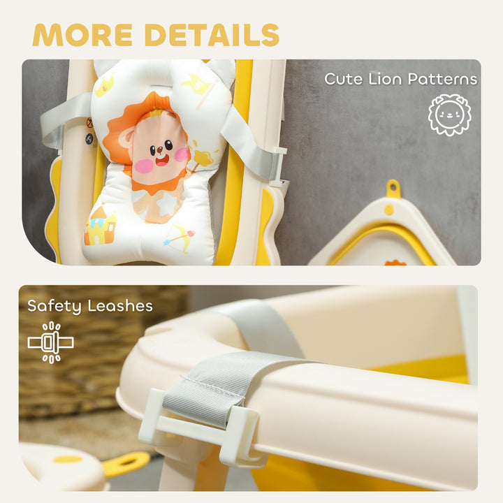 AIYAPLAY Foldable Baby Bath Tub Set with Bath Cushion, Wash Basin, Non-Slip Stand, Bottom, Yellow