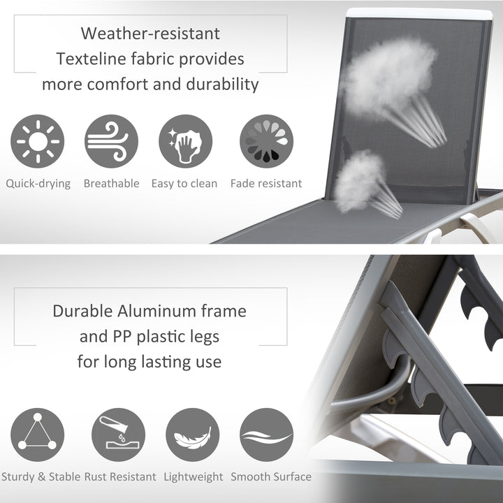 Aluminium Frame Sun Lounger, with Adjustable Back - Grey