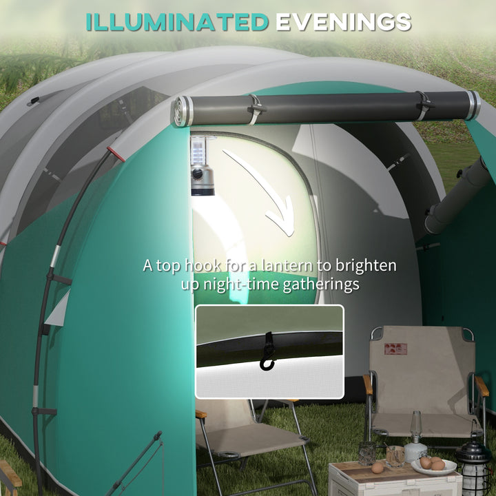 Three-Man, 3000mm Water-Resistant Two-Room Tunnel Tent - Green