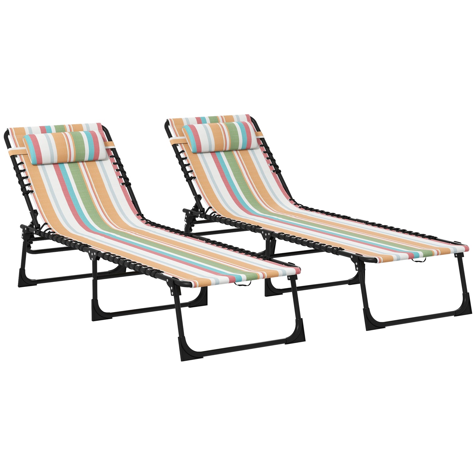 Set of Two Folding Sun Loungers, with Four-Position Backs - Multicoloured