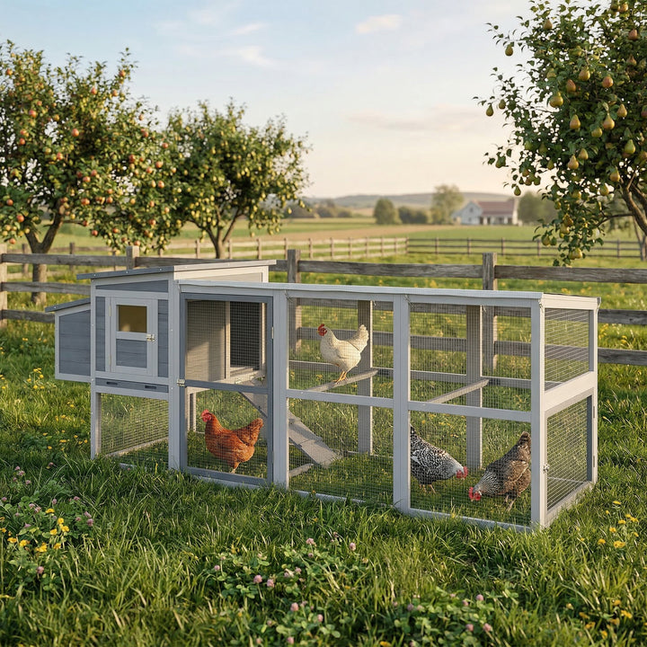 Large Chicken Coop, Wooden Hen House with Covered Run, Nesting Box, Pu