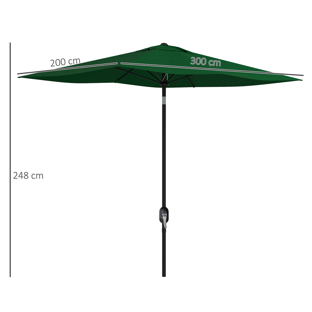 Outsunny Rectangular Outdoor Parasol Market Umbrella with Crank & Push Button Tilt, 6 Ribs, Aluminium Pole, 2 x 3(m), Green