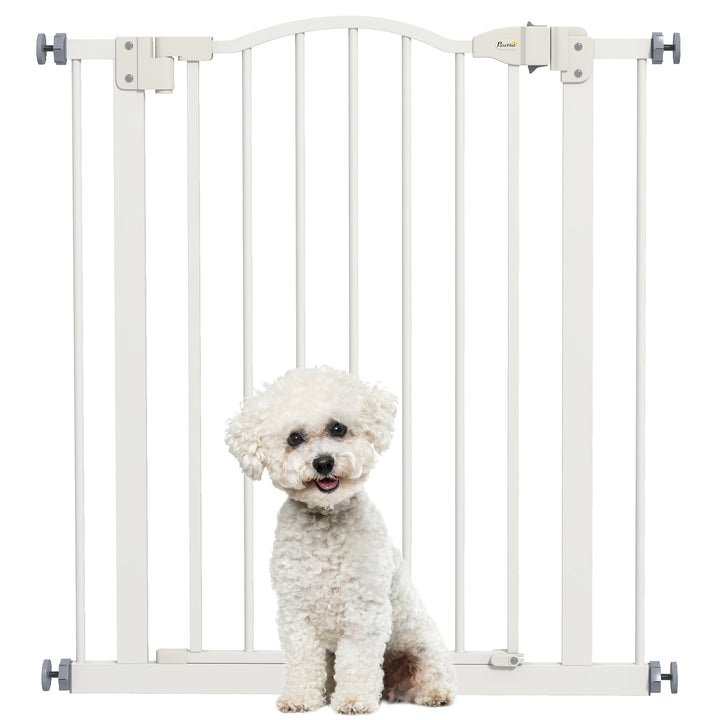 PawHut Adjustable Metal Pet Gate, Safety Barrier with Auto-Close Door, for Dogs and Cats, White | Aosom UK