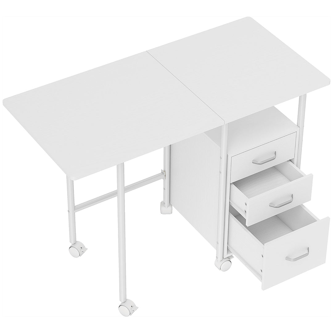 105 x 51 cm Foldable Office Deskwith 3 Drawers, Extendable Top