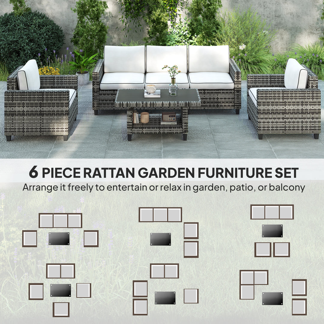 Six-Piece Modular Rattan Sofa Set - Light Grey