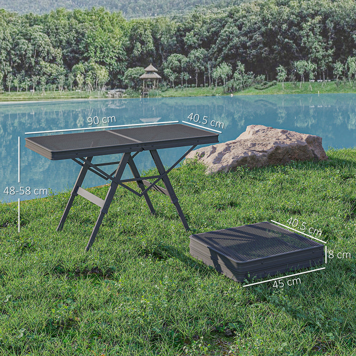 3 ft Folding Camping Table w/ Adjustable Heights, Portable Lightweight Outdoor Folding Picnic Table with Metal Mesh Desktop & Aluminium Legs for Picnic, Garden, Party, Black