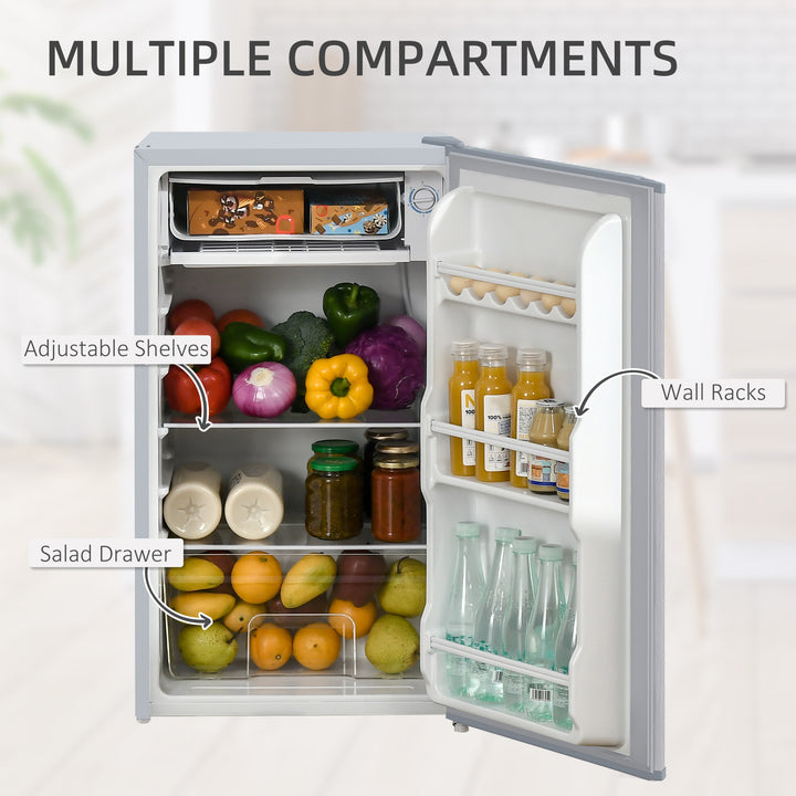 HOMCOM 91 Litre Freestanding Under Counter Fridge Freezer w/ Chiller Box, Reversible Door, Adjustable Thermostat, 47.5cm Wide, Noise Level