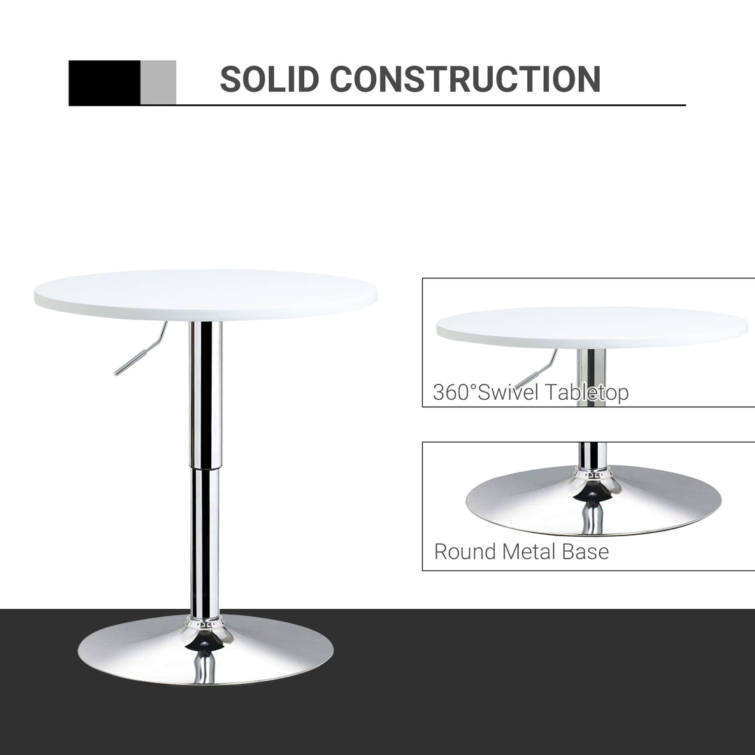 MCL Bar Table 60cm Adjustable Height Round Bistro Table w/ Swivel Top Metal Frame Counter Surface Stylish Kitchen Conservatory White