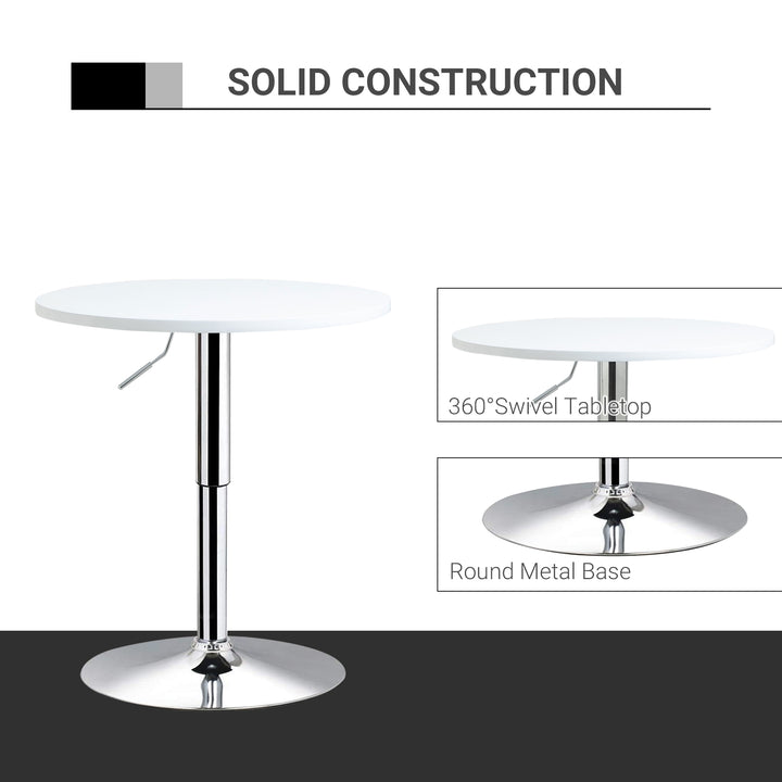 MCL Bar Table 60cm Adjustable Height Round Bistro Table w/ Swivel Top Metal Frame Counter Surface Stylish Kitchen Conservatory White