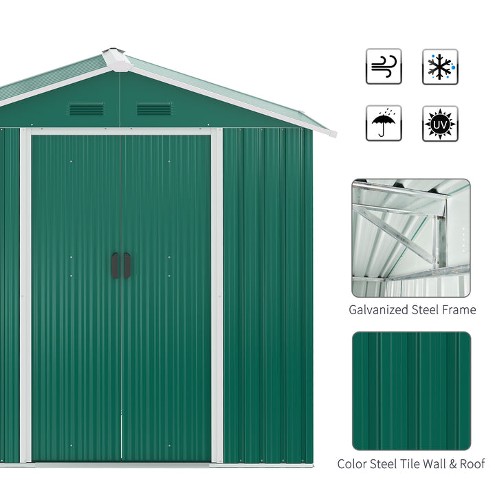 Outsunny 6.5ft x 3.5ft Metal Garden Storage Shed for Outdoor Tool Storage with Double Sliding Doors and 4 Vents, Green